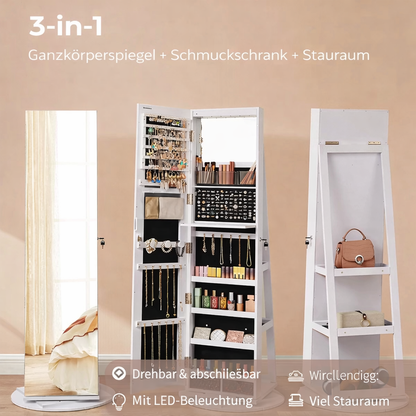 Spiegelschrank mit Schmuckaufbewahrung und LED-Beleuchtung Standspiegel